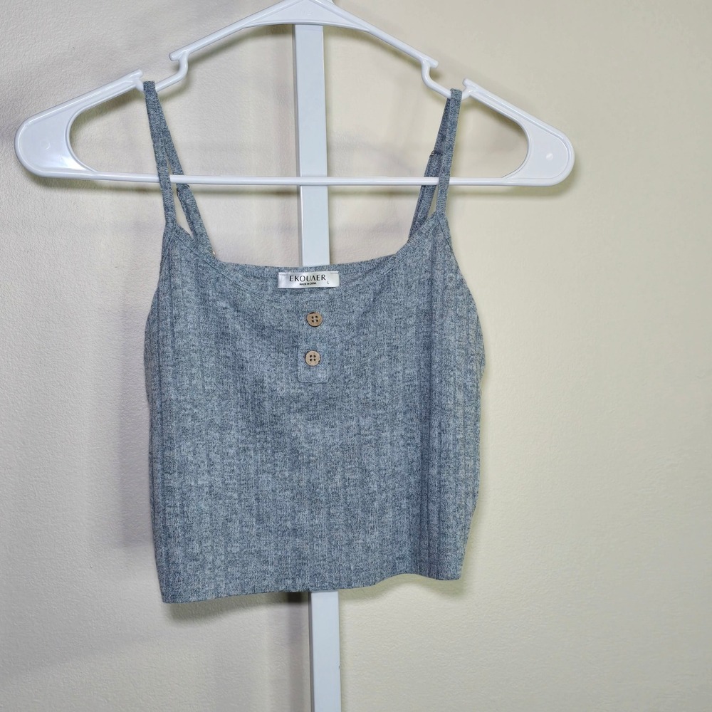 EKOUAER Ribbed Tank Top Casual Button Front‎ Crop Top Gray ladies Size L